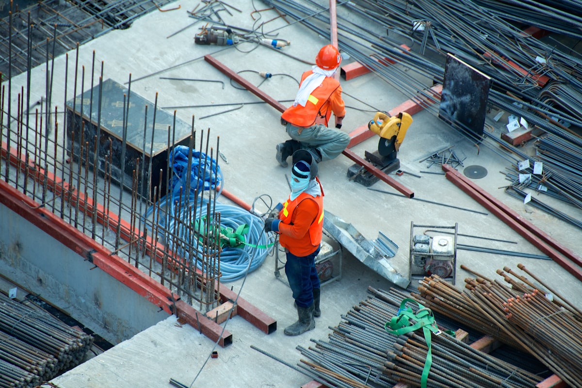 Construction workers on a commercial job site